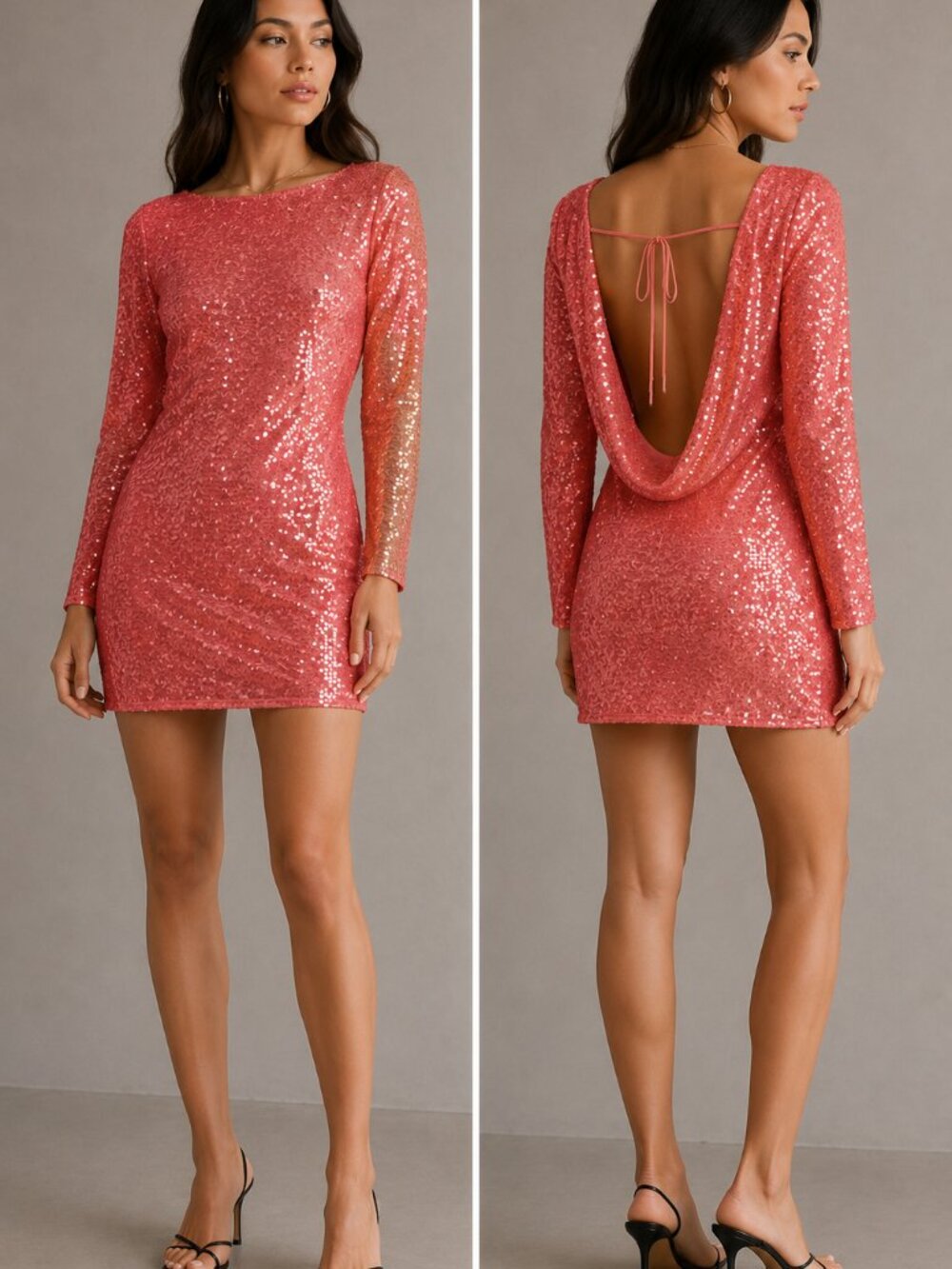 Anthropologie Sequin Long Sleeve Drape Back Mini Dress Size 4